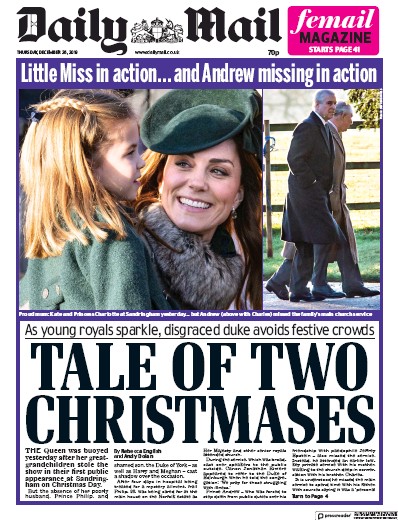 Daily Mail Newspaper Front Page for 26 December 2019