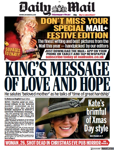 Daily Mail (UK) Newspaper Front Page for 26 December 2022