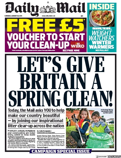 Daily Mail (UK) Newspaper Front Page for 26 January 2019