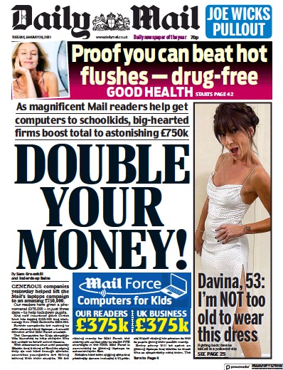 Daily Mail Newspaper Front Page for 26 January 2021