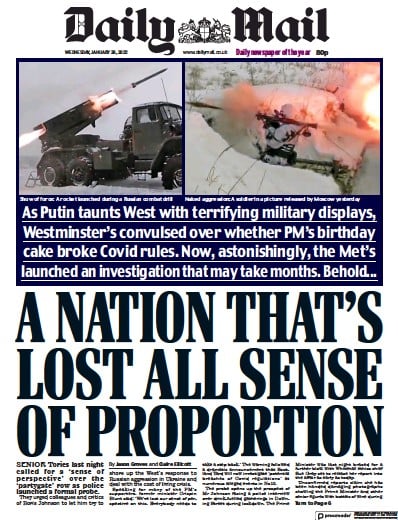 Daily Mail (UK) Newspaper Front Page for 26 January 2022
