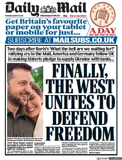 Daily Mail (UK) Newspaper Front Page for 26 January 2023