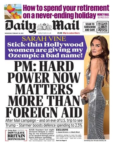 Daily Mail (UK) Newspaper Front Page for 26 February 2025