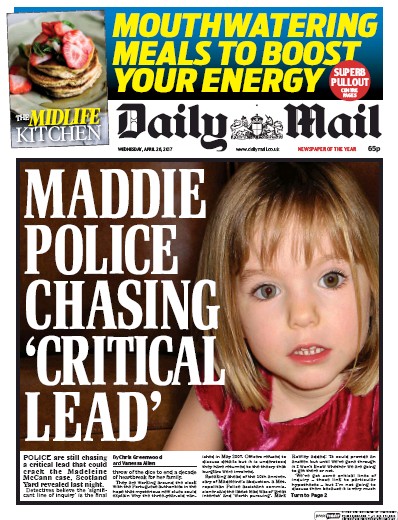 Daily Mail Newspaper Front Page for 26 April 2017
