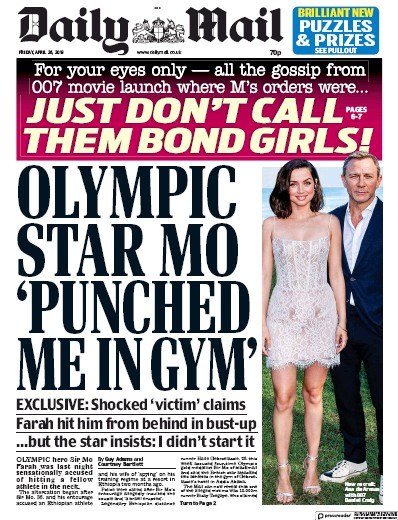 Daily Mail Newspaper Front Page for 26 April 2019