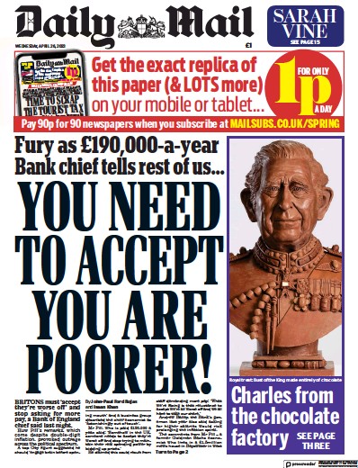 Daily Mail (UK) Newspaper Front Page for 26 April 2023