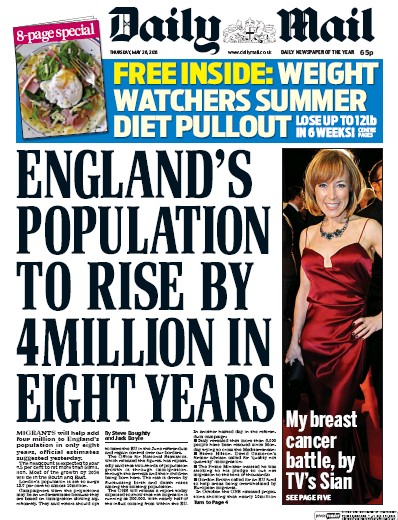 Daily Mail Newspaper Front Page for 26 May 2016