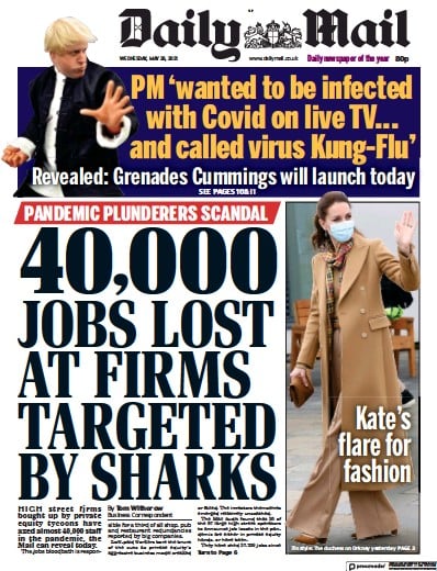 Daily Mail Newspaper Front Page for 26 May 2021