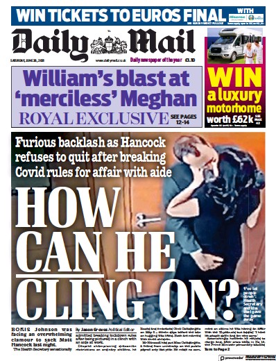 Daily Mail (UK) Newspaper Front Page for 26 June 2021