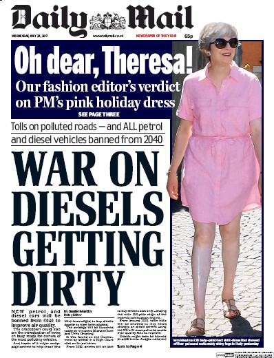 Daily Mail Newspaper Front Page for 26 July 2017