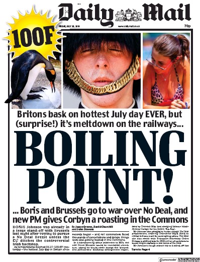 Daily Mail Newspaper Front Page for 26 July 2019