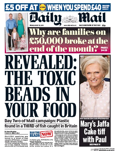 Daily Mail (UK) Newspaper Front Page for 26 August 2016