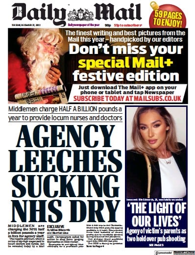 Daily Mail Newspaper Front Page for 27 December 2022