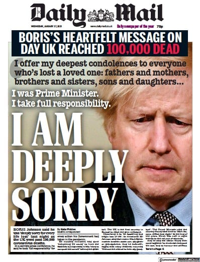 Daily Mail Newspaper Front Page for 27 January 2021