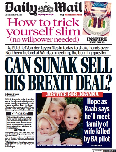 Daily Mail (UK) Newspaper Front Page for 27 February 2023