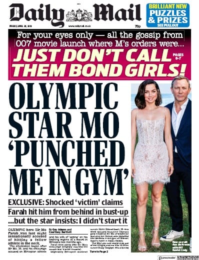 Daily Mail Newspaper Front Page for 27 April 2019