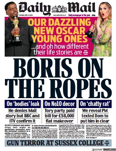 Daily Mail (UK) Newspaper Front Page for 27 April 2021
