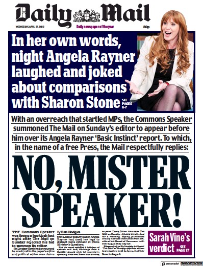 Daily Mail Newspaper Front Page for 27 April 2022