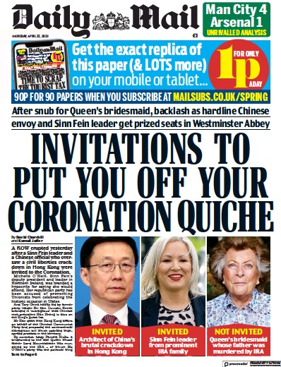 Daily Mail (UK) Newspaper Front Page for 27 April 2023
