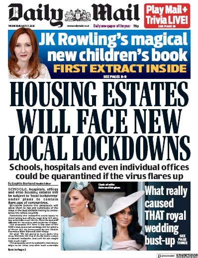 Daily Mail Newspaper Front Page for 27 May 2020