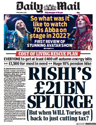 Daily Mail (UK) Newspaper Front Page for 27 May 2022