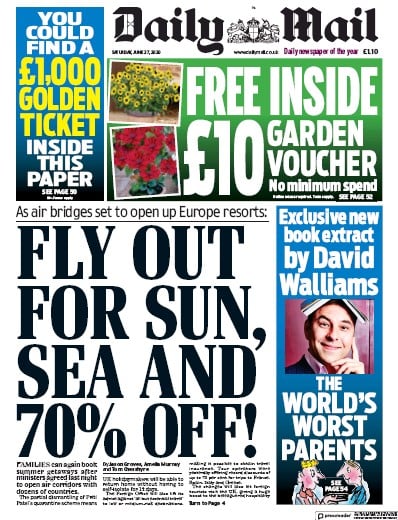 Daily Mail Newspaper Front Page for 27 June 2020