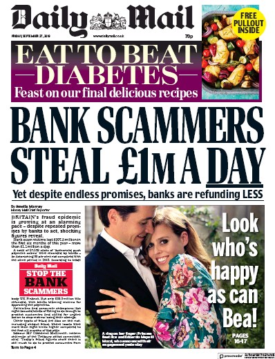 Daily Mail Newspaper Front Page for 27 September 2019