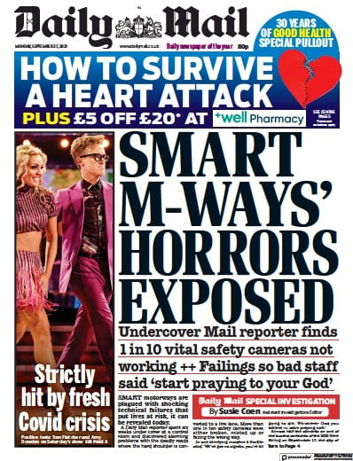 Daily Mail (UK) Newspaper Front Page for 27 September 2021