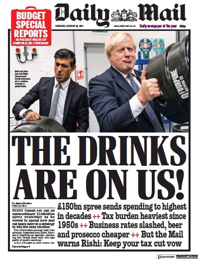 Daily Mail (UK) Newspaper Front Page for 28 October 2021