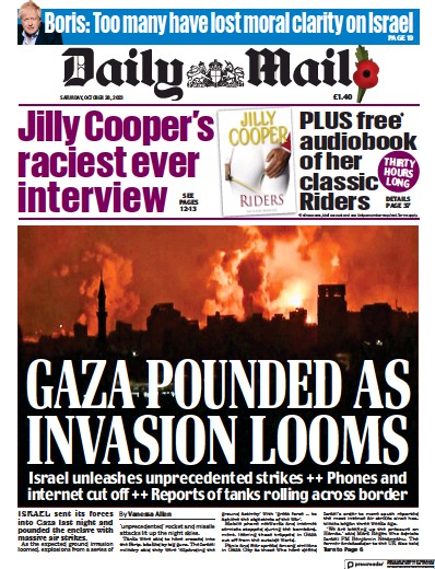 Daily Mail (UK) Newspaper Front Page for 28 October 2023