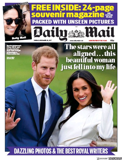 Daily Mail Newspaper Front Page for 28 November 2017