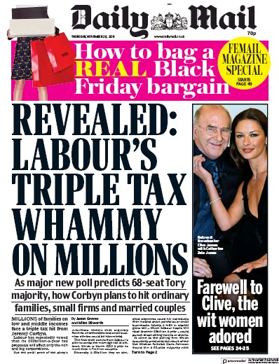 Daily Mail Newspaper Front Page for 28 November 2019
