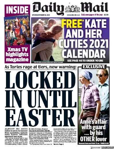 Daily Mail Newspaper Front Page for 28 November 2020