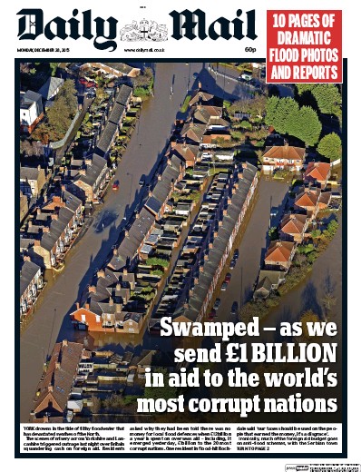 Daily Mail (UK) Newspaper Front Page for 28 December 2015