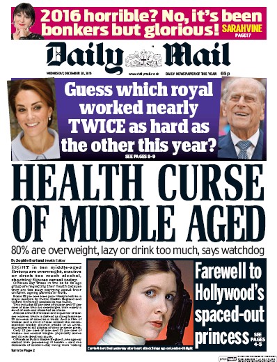 Daily Mail Newspaper Front Page for 28 December 2016