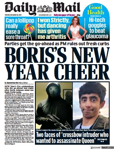 Daily Mail (UK) Newspaper Front Page for 28 December 2021
