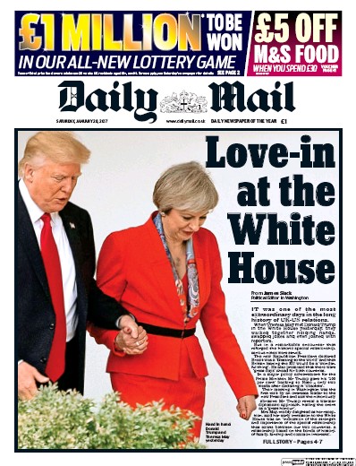 Daily Mail Newspaper Front Page for 28 January 2017
