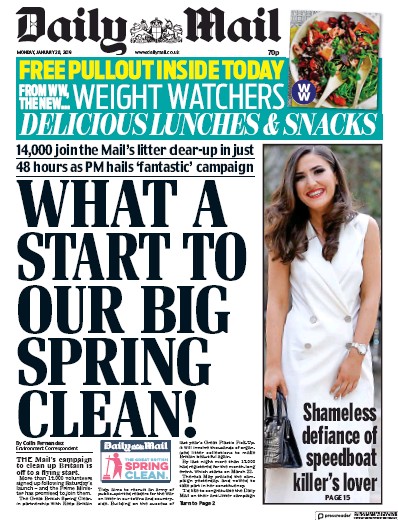 Daily Mail Newspaper Front Page for 28 January 2019
