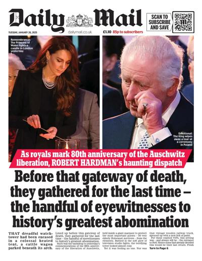 Daily Mail (UK) Newspaper Front Page for 28 January 2025