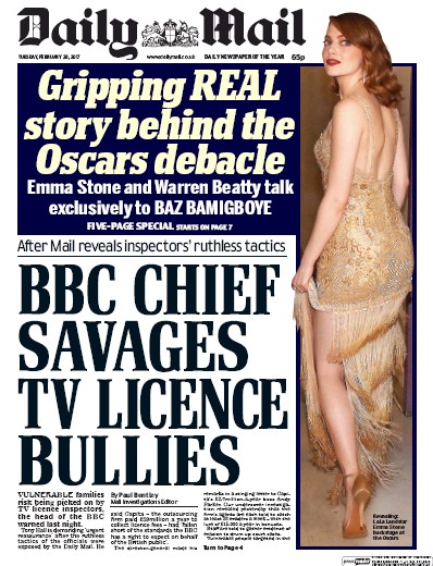 Daily Mail Newspaper Front Page for 28 February 2017