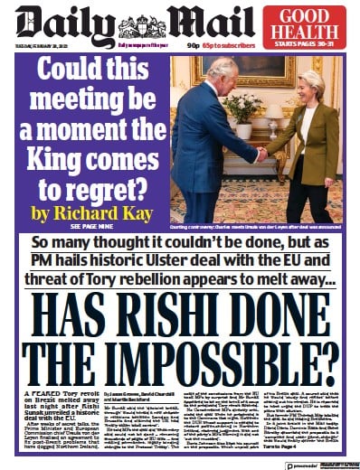 Daily Mail (UK) Newspaper Front Page for 28 February 2023