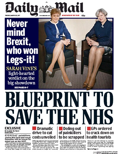 Daily Mail (UK) Newspaper Front Page for 28 March 2017