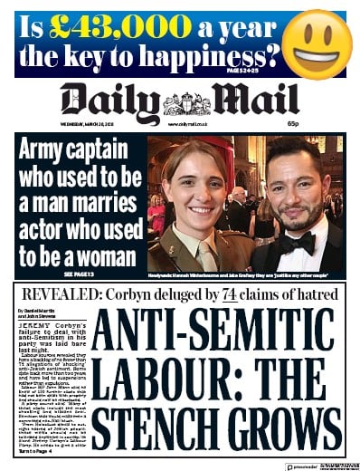 Daily Mail Newspaper Front Page for 28 March 2018