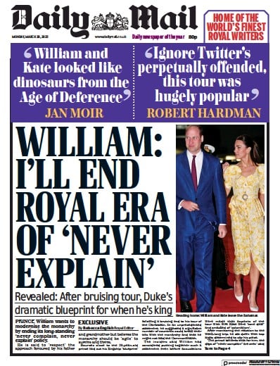 Daily Mail Newspaper Front Page for 28 March 2022