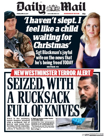 Daily Mail Newspaper Front Page for 28 April 2017