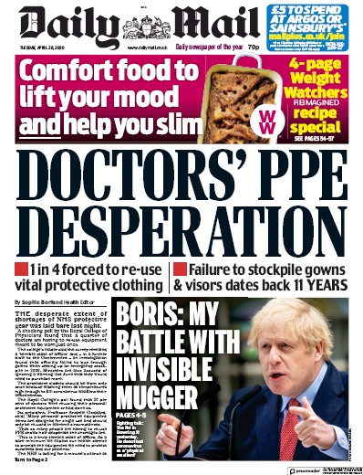 Daily Mail (UK) Newspaper Front Page for 28 April 2020