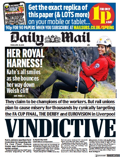 Daily Mail (UK) Newspaper Front Page for 28 April 2023