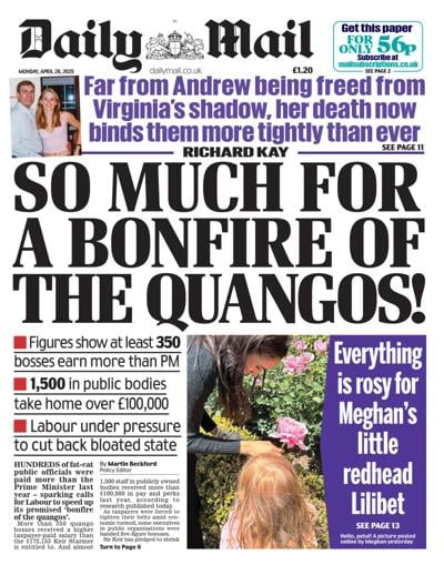 Daily Mail (UK) Newspaper Front Page for 28 April 2025