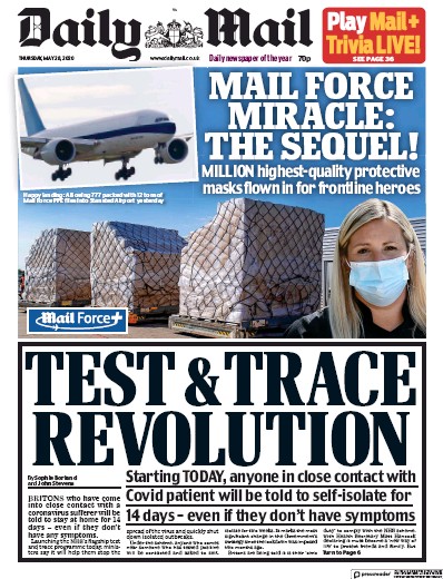 Daily Mail Newspaper Front Page for 28 May 2020