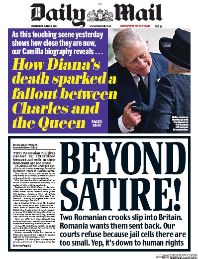Daily Mail Newspaper Front Page for 28 June 2017